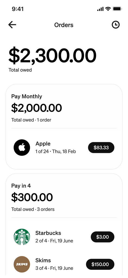 Afterpay Pay Monthly — repayment schedule screen